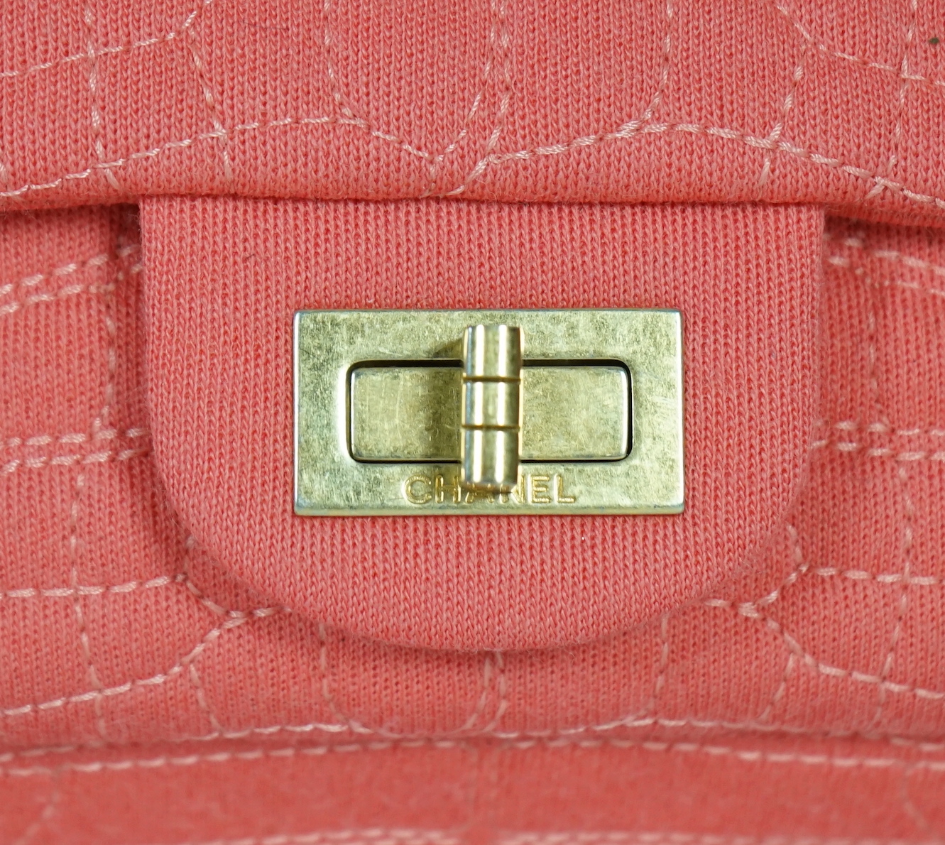 A Chanel coral jersey Croc Reissue 2.55 Classic Flap bag, width 24.5cm, height14cm, depth 3cm